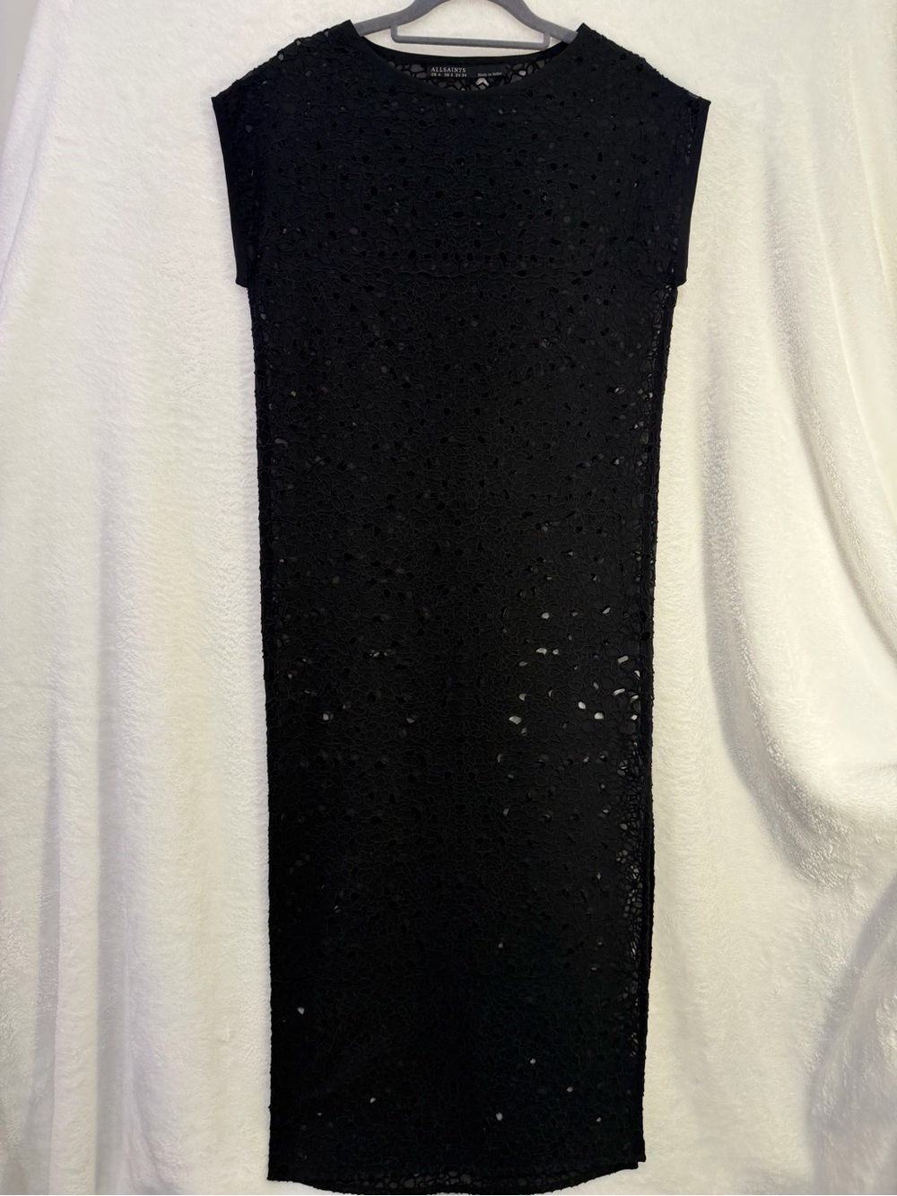 All Saints Cover Up Maxi Layer Dress Size 2 Black Embroidered Eyelet Swim